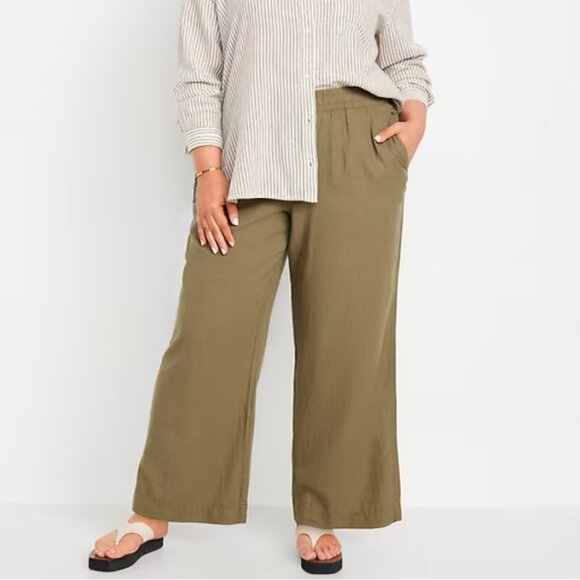 High-Waisted Linen-Blend Wide-Leg Pants - Picture 1 of 6